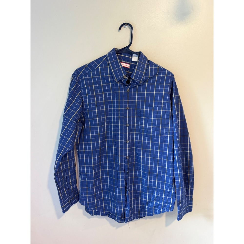 Ben Hogan Mens Blue Yellow Plaid Button Down Shirt Long Sleeve Cotton Medium